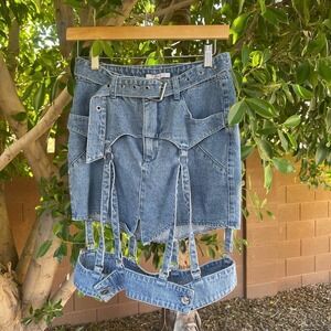 Asilio Skirt Womens XS 2 Blue Denim Cutout Garter Streetwear Designer Summer